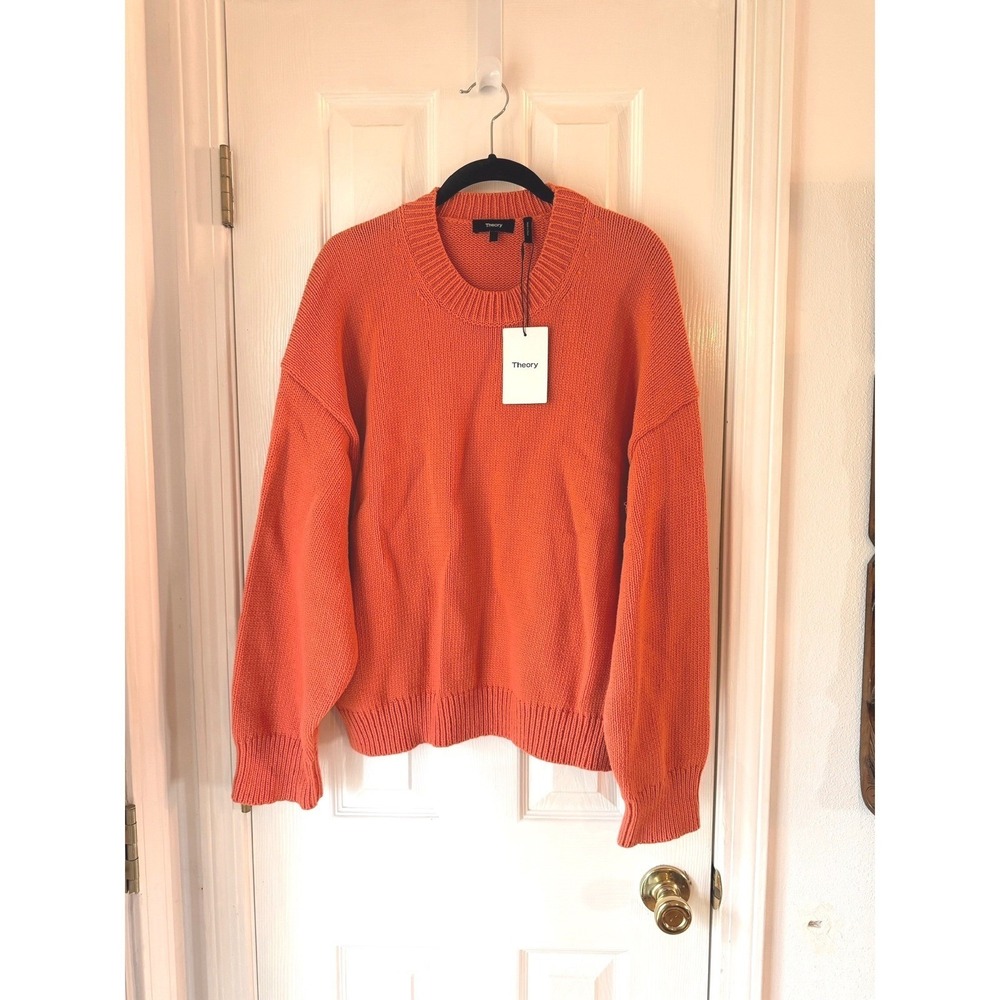 Theory Womens Oversized Crewneck Sweater Sienna Orange Cotton Blend‎ NEW LARGE - Picture 3 of 6